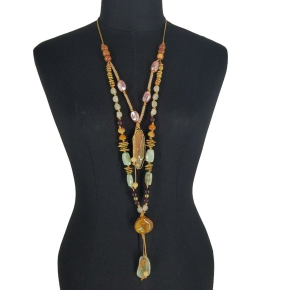 Treska Jewelry - NEW Treska Aris Multistrand Statement Necklace Sparkly Geode Brown Mint Boho